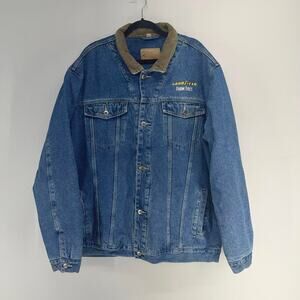 VTG Swingster Flannel Lined Denim Trucker Jacket Mens 2XLT GoodYear Farm Tires